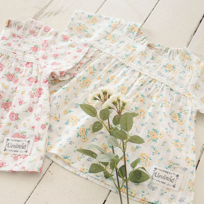 日本 ZOOLAND - 浪漫歐風緹花短袖上衣-領口蕾絲-粉紅