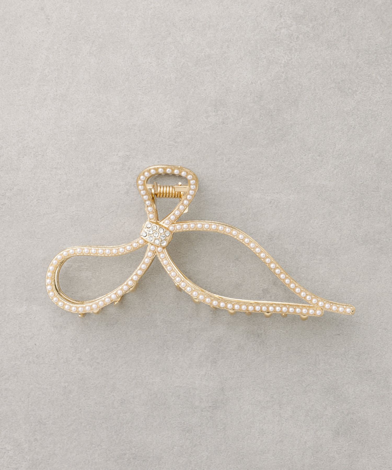 日本 Lattice - 珍珠排列線條蝴蝶結抓夾-金色系