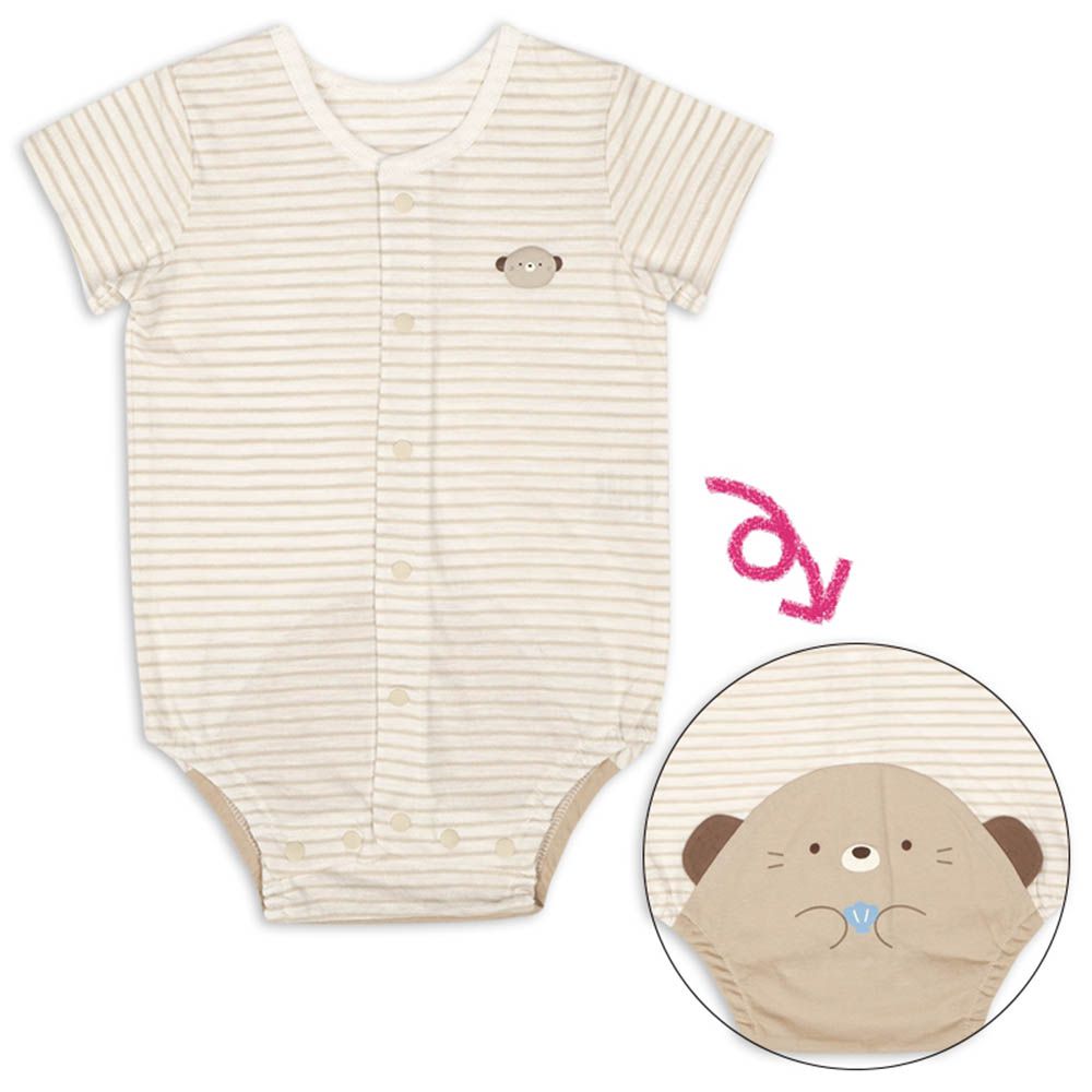 短袖包屁衣-海洋生物-淺卡其色