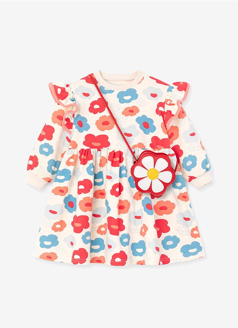 韓國 OZKIZ - (附包包)可愛花朵長袖抓腰洋裝