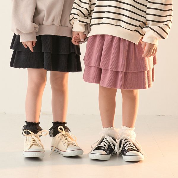 日本 Lycee mine - 蛋糕層次摺邊針織短裙-深卡其