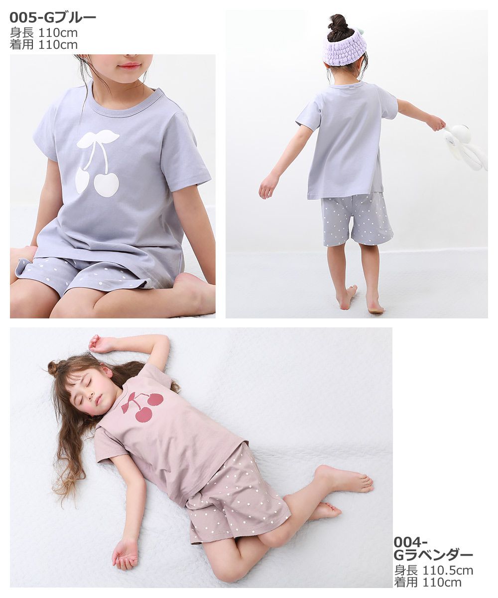 日本 devirock - 純棉舒適短袖家居服/睡衣-櫻桃點點-灰藍