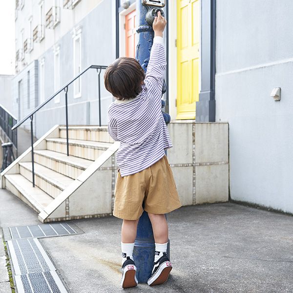 日本 b-ROOM - 100%棉 下擺品牌標籤條紋長袖上衣-黑