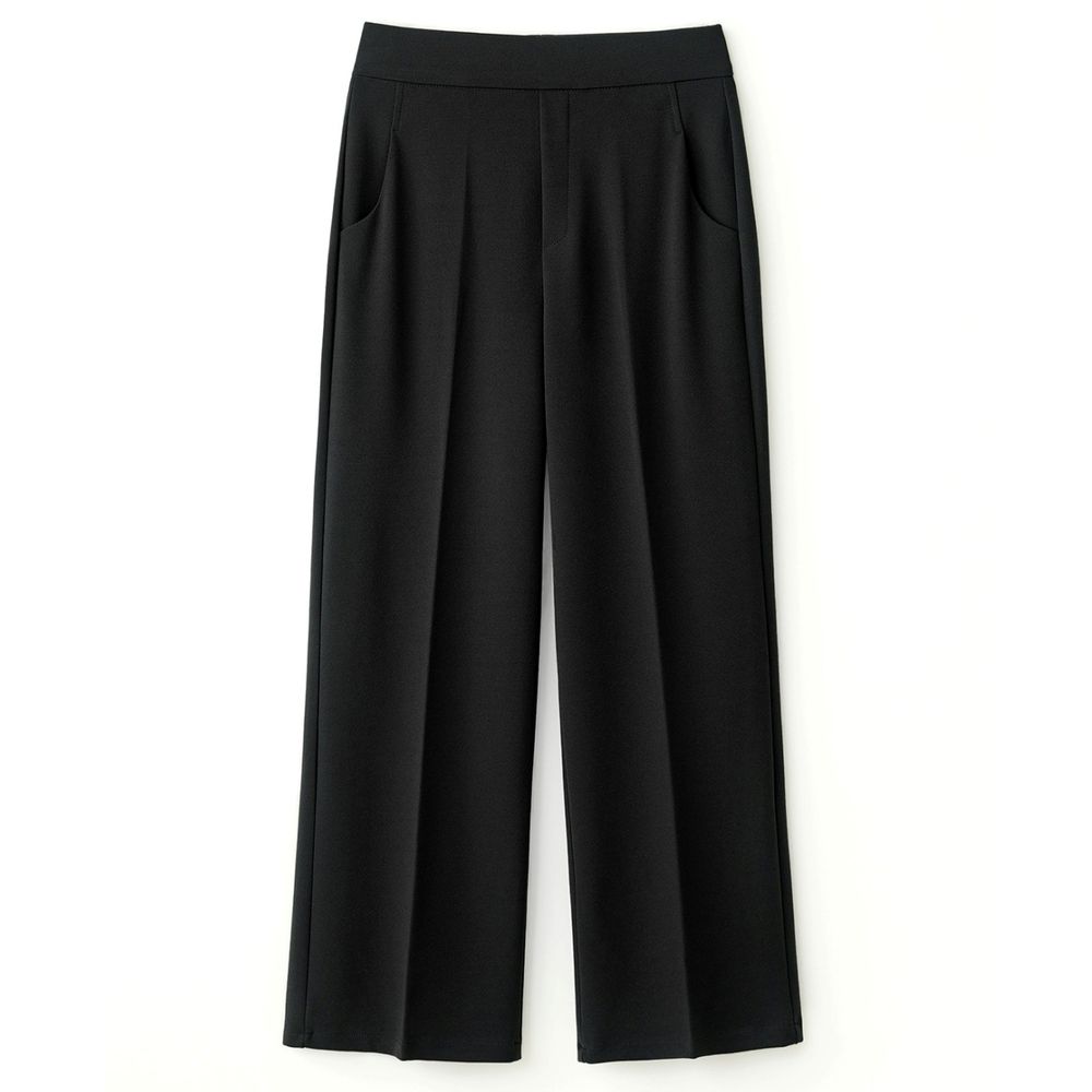 Domingoblue 彈性腰日常百搭直筒西裝寬褲-黑