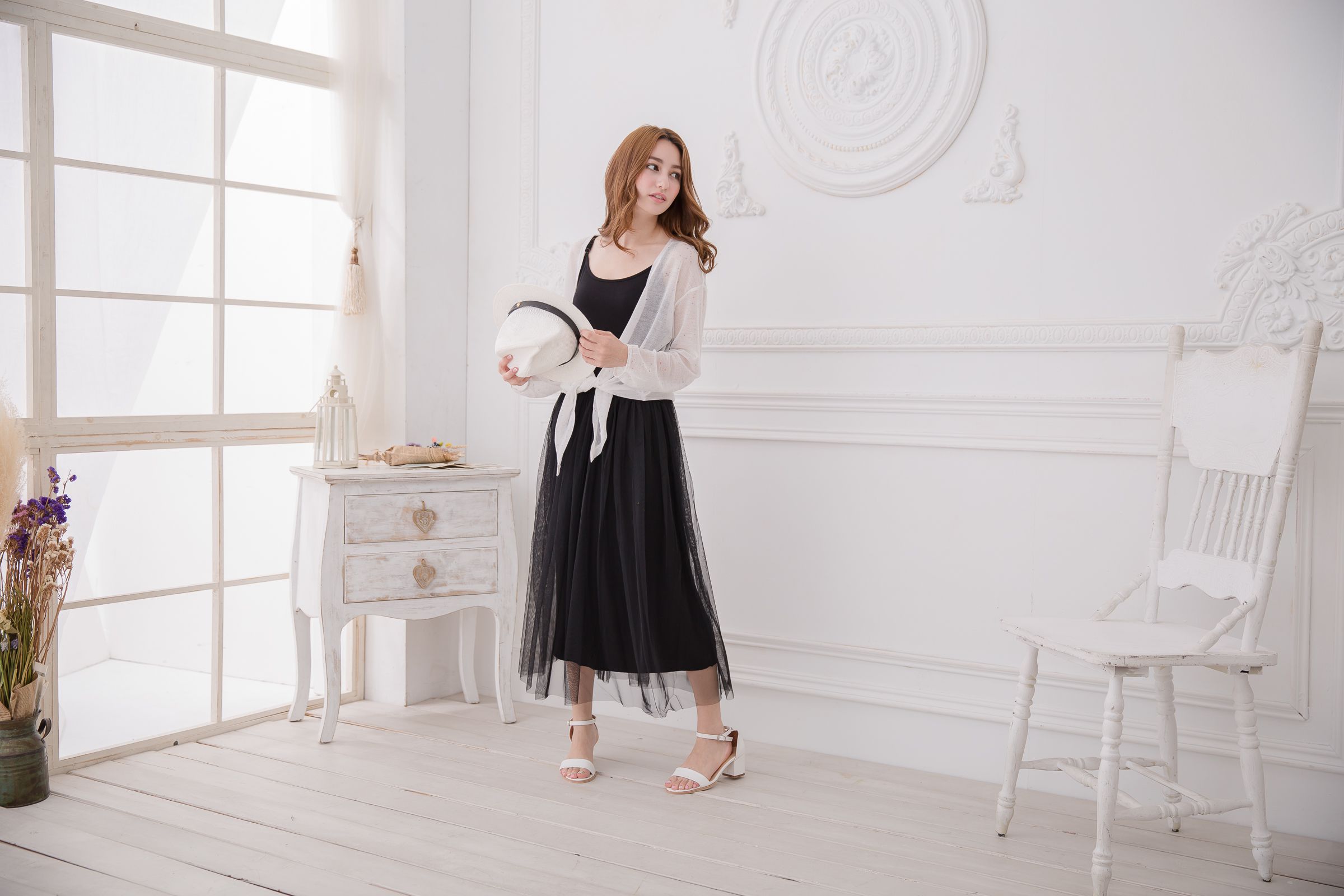 Peachy - 獨家訂製綿柔連身紗裙-細肩帶連身款-華麗黑 (F)