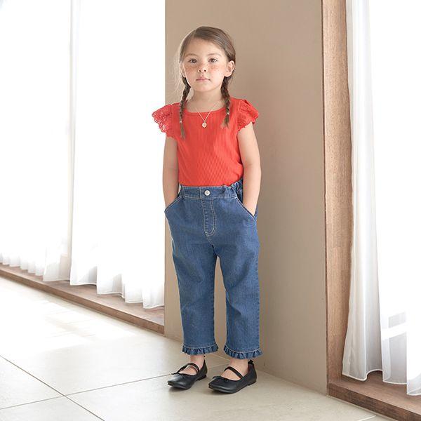 日本 Lycee mine - 彈力舒適荷葉邊七分褲-象牙白