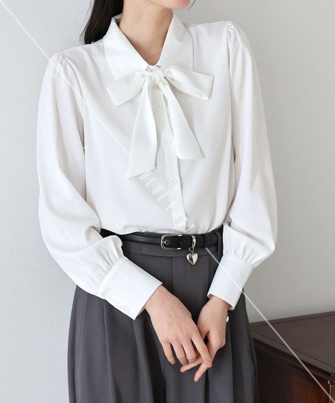 日本 BLUE EAST - 大人氣！優雅扭結雪紡長袖襯衫-白