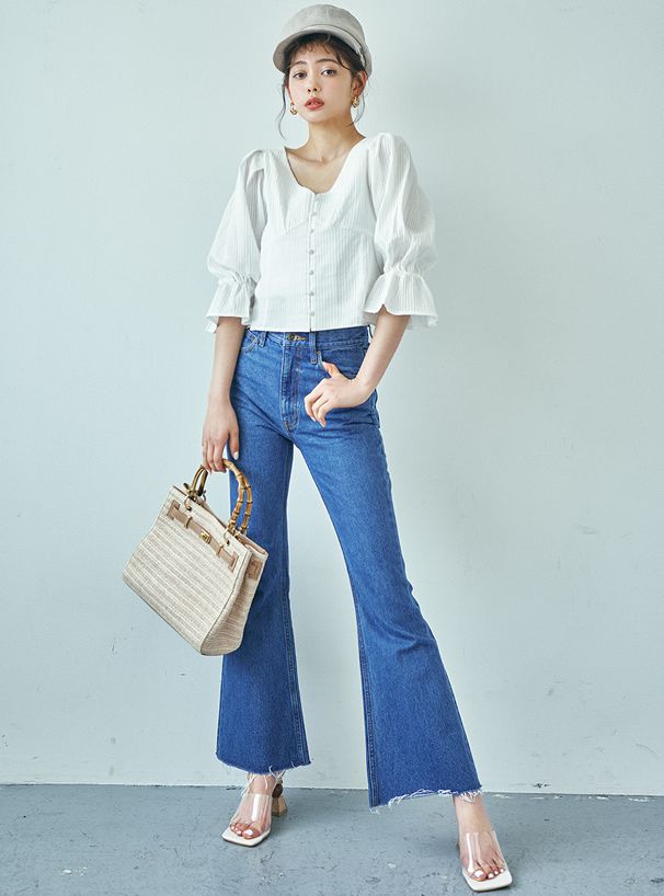 日本 GRL - 仿竹把手編織紋梯形手提包/側背包-摩卡 (F)