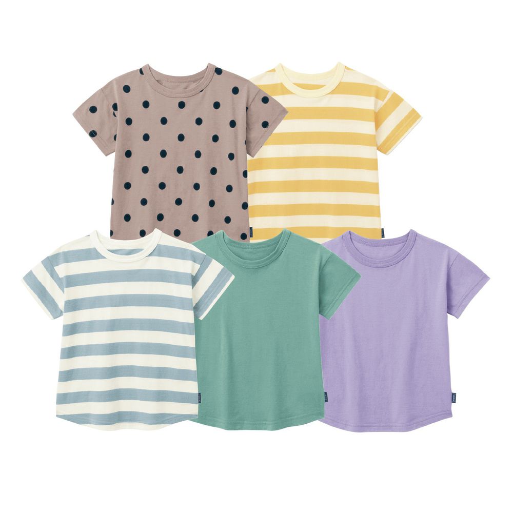 日本千趣會 - (親子款)超值內衣/T恤五件組 (短袖)-素色點點條紋-繽紛色系