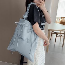日本 GRL - 少女薄紗蝴蝶結輕便托特包-水藍