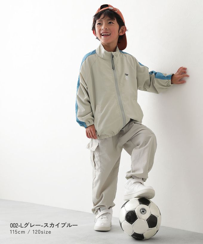 日本 devirock - 防潑水 袖配色輕量尼龍外套-刺繡logo-淺灰x天藍