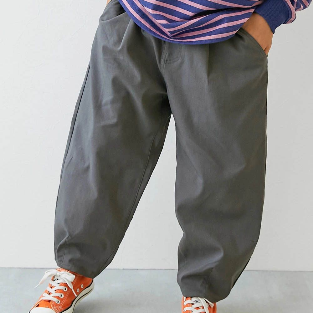 彈性斜布紋寬鬆氣球長褲-炭灰