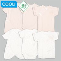 akachan honpo - 新生兒網眼內衣6件組按扣款短袖7分袖-愛心-粉紅色 (50~60cm)
