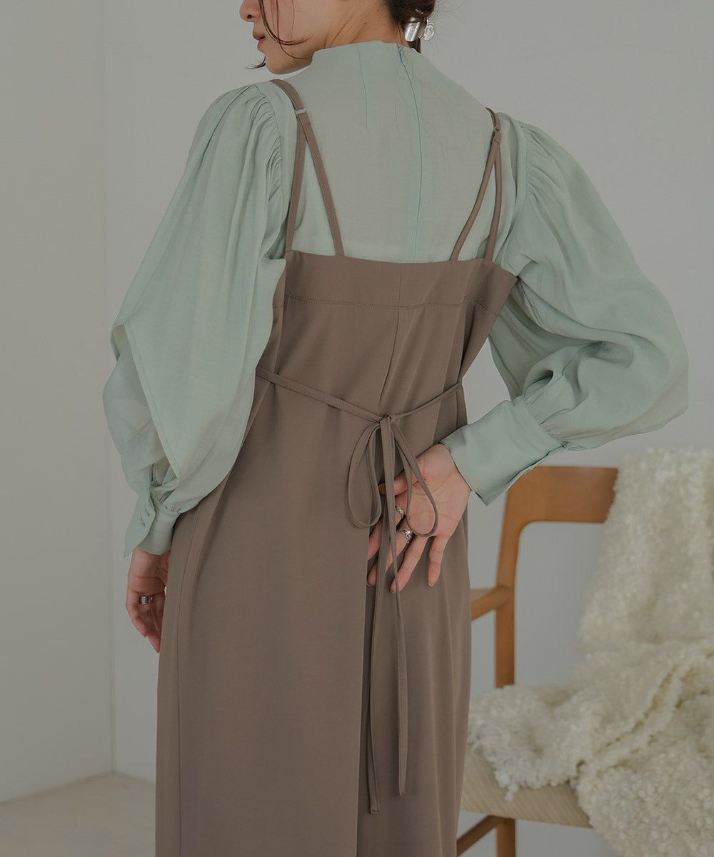 日本 Bab - 柔美紗拼接袖雪紡上衣-深可可