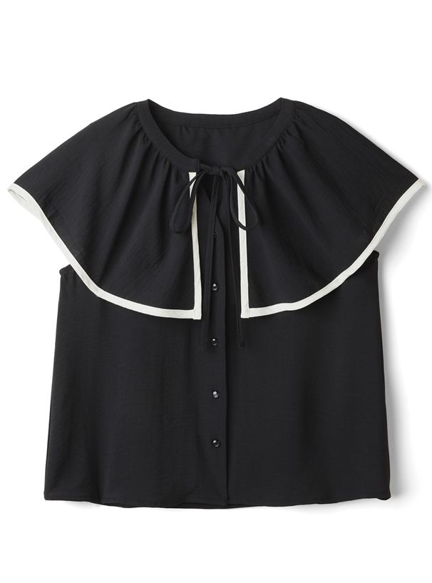 日本 GRL - 氣質大領撞色滾邊無袖上衣-白