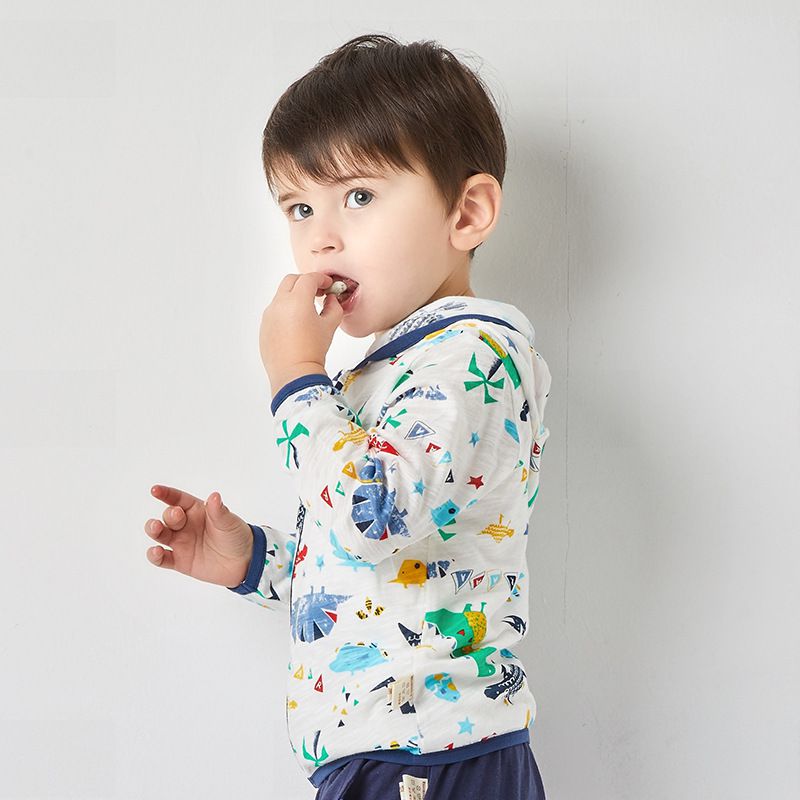 純棉連帽防曬外套/空調外套-恐龍的幾何世界-白色