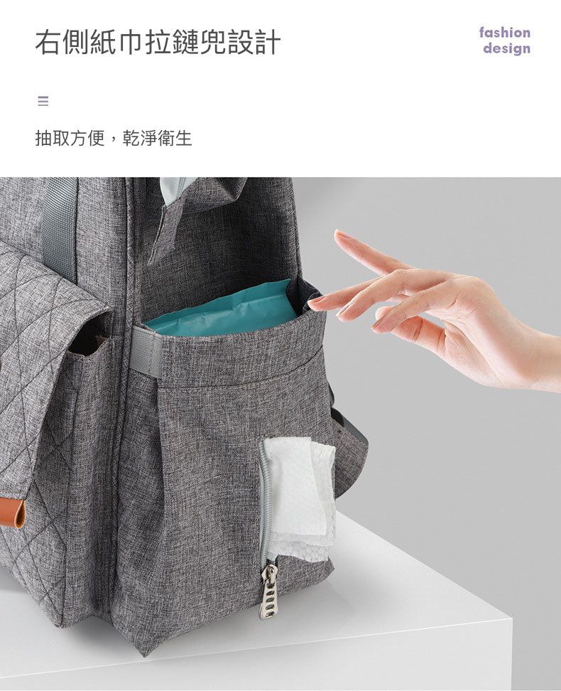 insular - 大開口防潑水雙口袋手提媽媽包-牛仔藍色 (27x17x41cm)