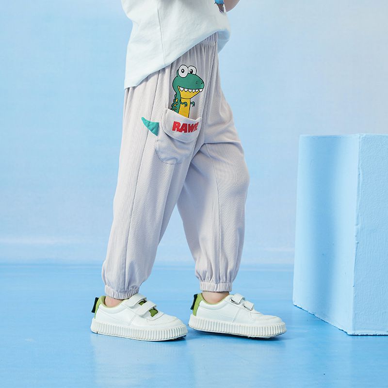 立體卡通圖束口長褲/防蚊褲-大眼睛恐龍-淺藍色