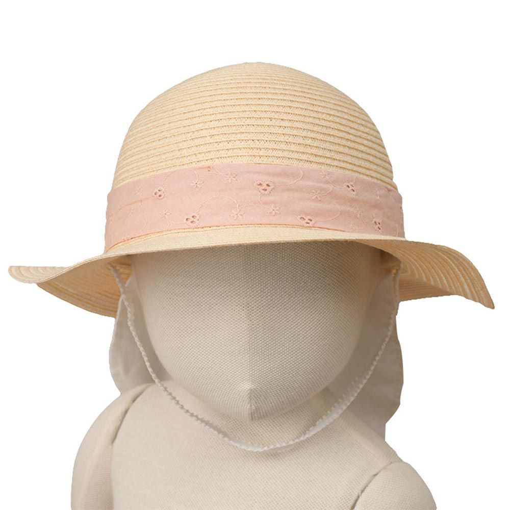 akachan honpo - 圓頂帽 可洗可折疊-附防曬遮陽布 蝴蝶結-淺卡其色