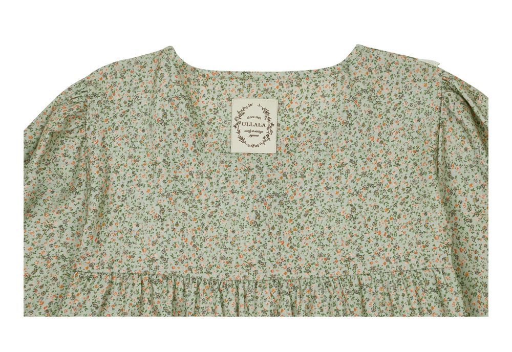 韓國 ULLALA - 浪漫碎花純棉長袖睡衣-(洋裝式)-薄荷綠 (FREE)