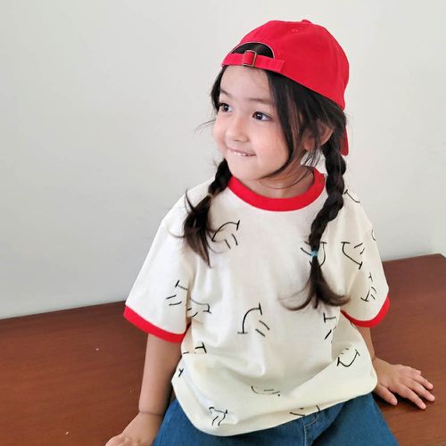 滿版小笑臉短袖上衣-米