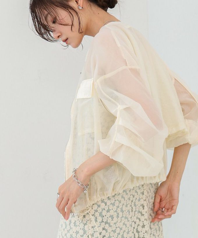 日本 Bab - 優美透膚精緻感抽繩薄外套-黑