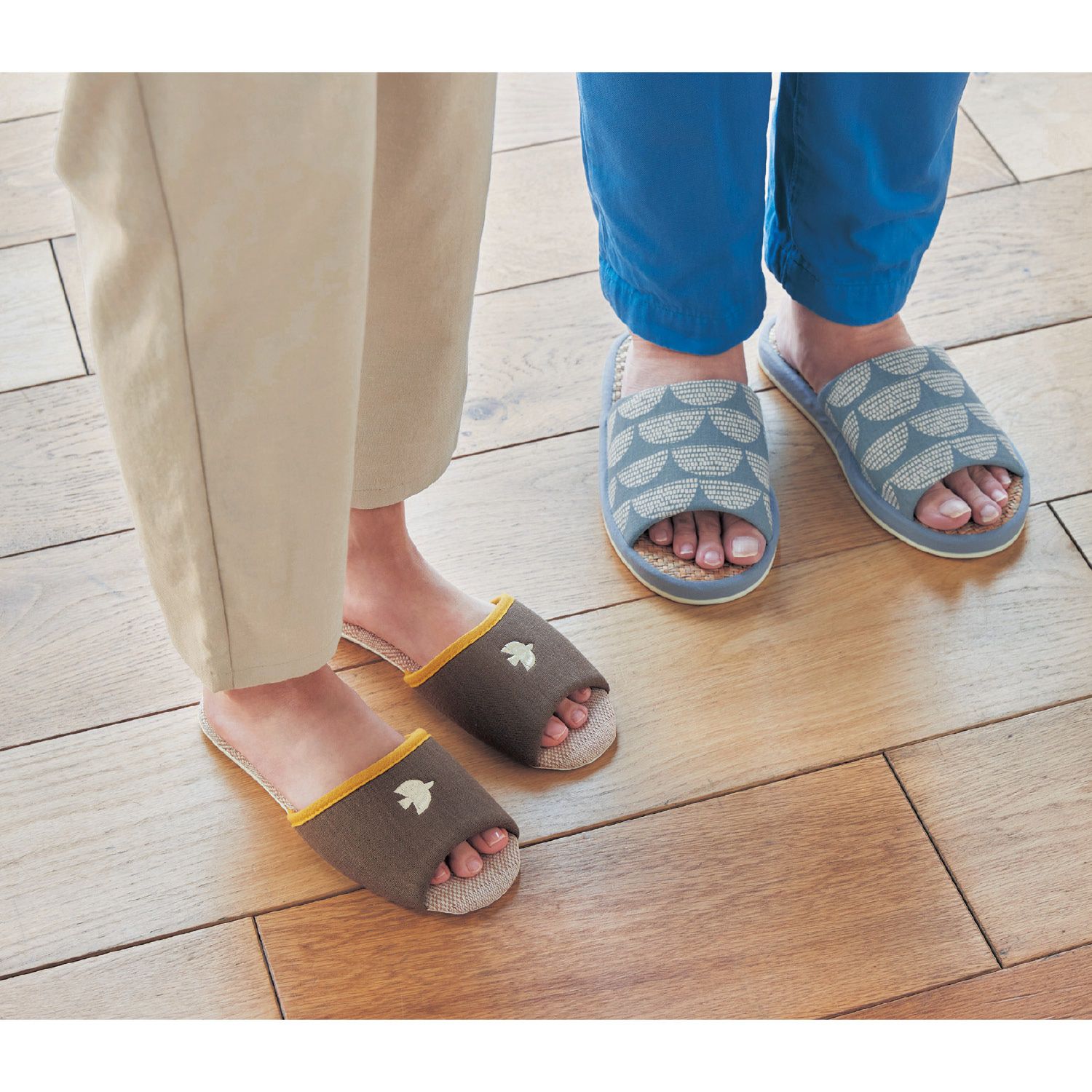 日本千趣會 - 北歐風清爽亞麻室內拖鞋-雲朵-灰藍
