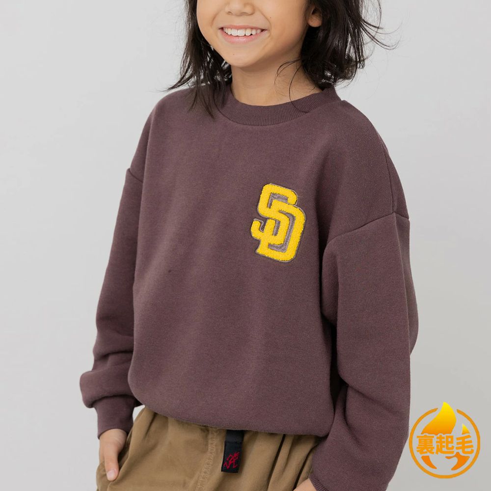 MLB聯名 裏起毛立體刺繡大學長袖上衣-聖地牙哥教士-咖啡