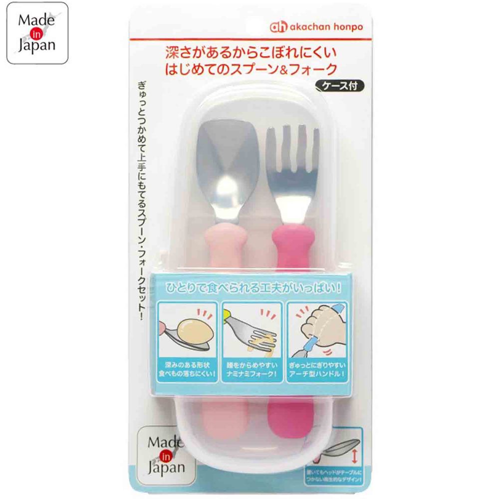 akachan honpo - 食物不易滑落叉匙組-粉紅色、紅色
