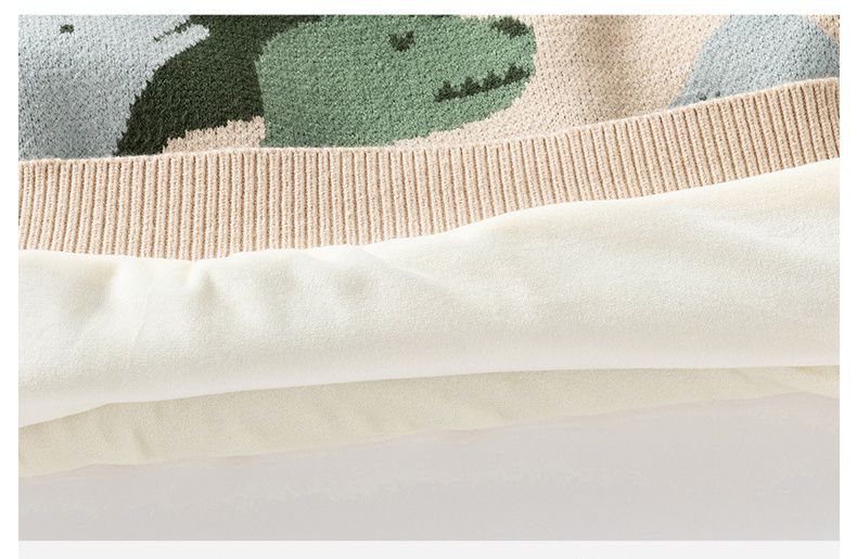 圓領保暖針織長袖上衣/毛衣-恐龍迷彩-綠色