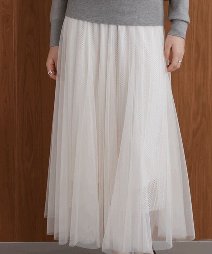 日本 Bab - 華麗優雅層次緹花鬆緊紗裙-氣質白