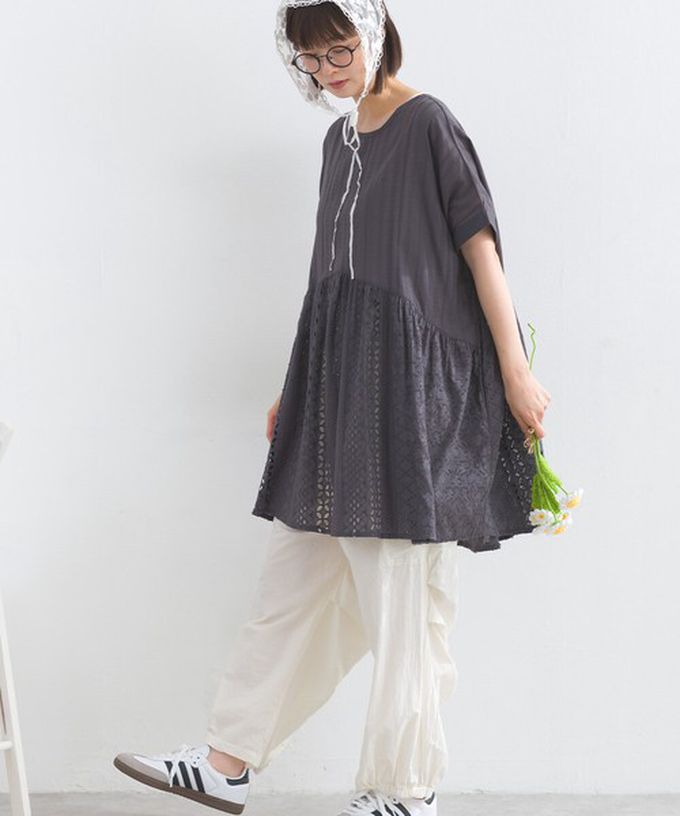 日本 Lupilien - 100%印度棉 柔美緹花長版短袖上衣-桃紅