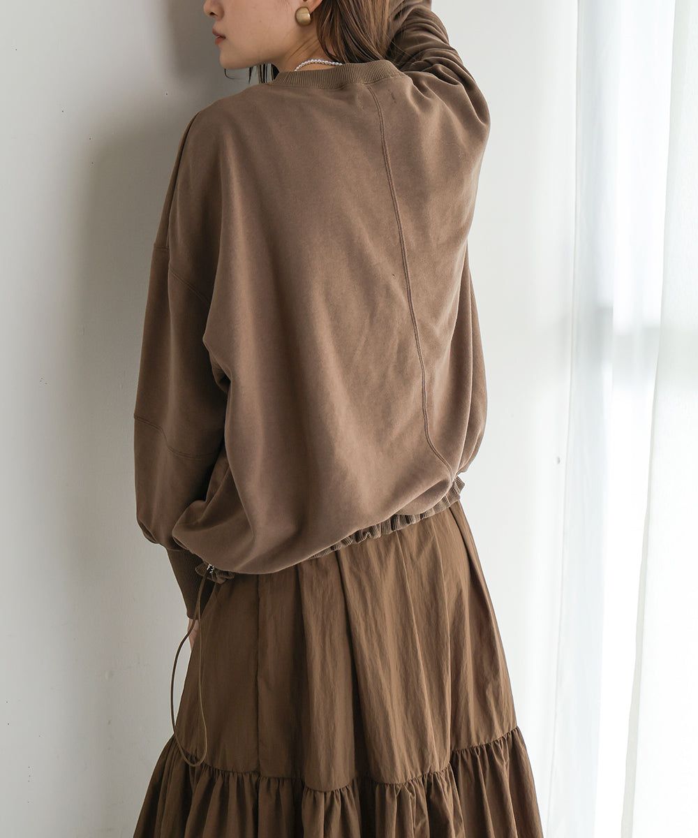 日本 Bab - 假二件拼接休閒束口長袖洋裝-咖棕系