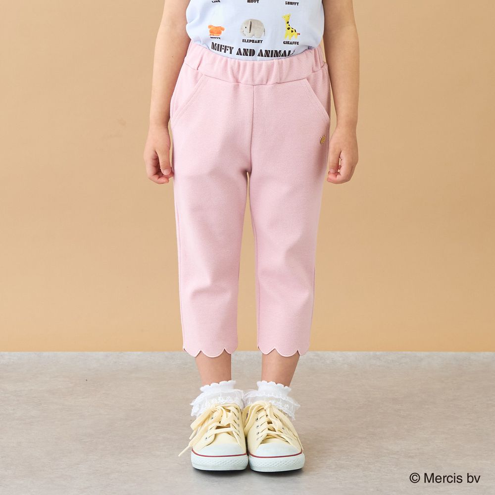 下擺可愛貝殼彈力七分褲-粉紅