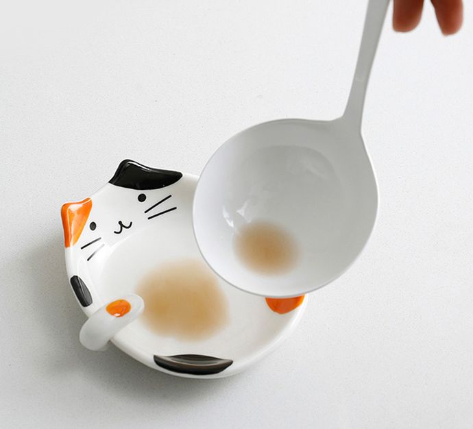日本霜山 - 貓咪造型陶瓷彩釉碟型鍋勺/湯勺架