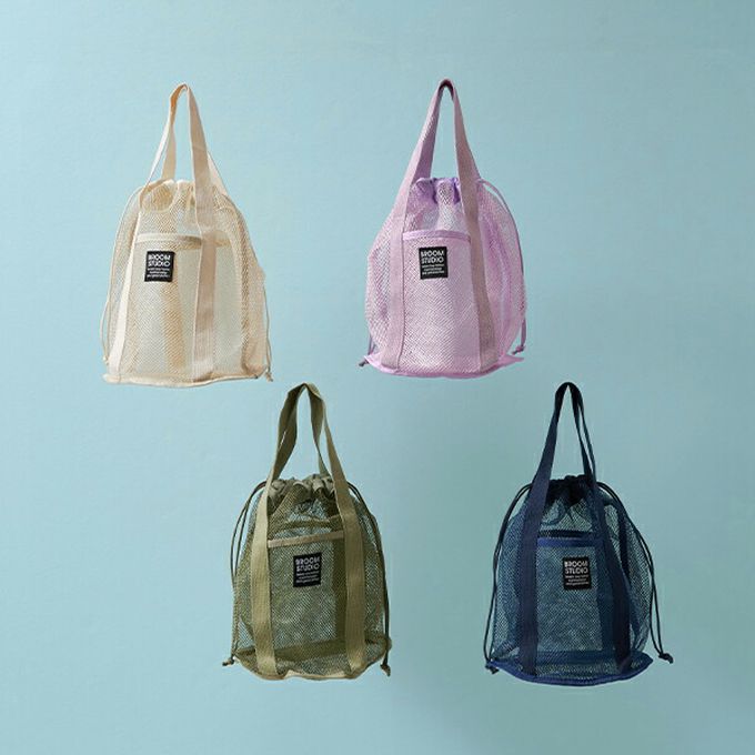 日本 b-ROOM - 網格圓筒沙灘包/玩水包-淺紫 (33x22x22cm)