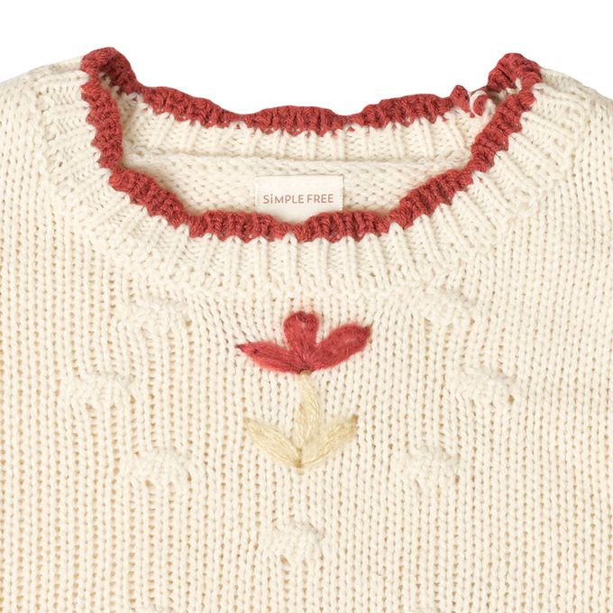 akachan honpo - 針織休閒上衣-荷葉邊-白色