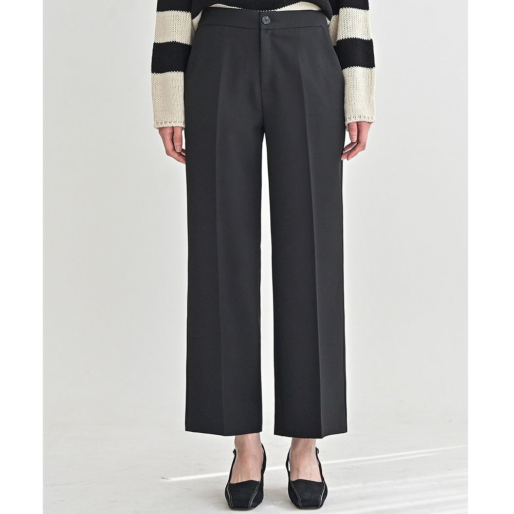 Domingoblue 後鬆緊腰職感直筒西裝褲-黑