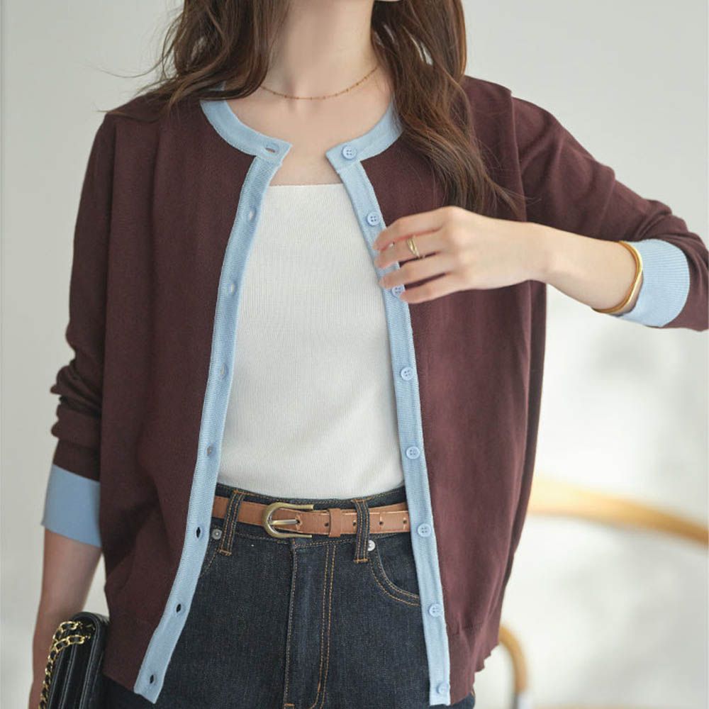 可機洗定番四季薄外套(領可選)-水藍邊-咖啡