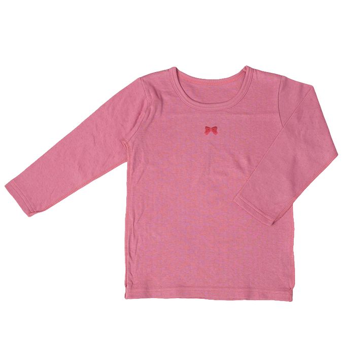 akachan honpo - 長袖圓領上衣2件組-蓬鬆棉 獨角獸&蝴蝶結-粉紅色