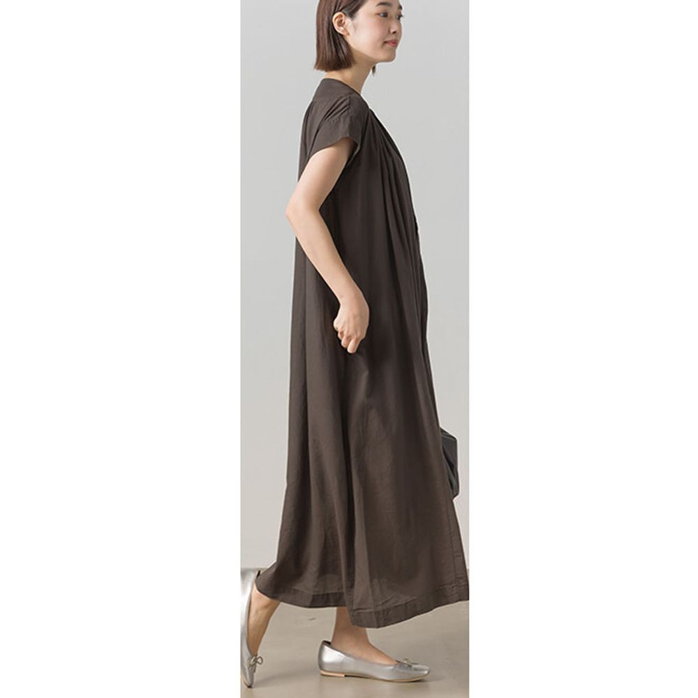 日本 OMNES - 綾織輕盈感舒適短袖洋裝-深灰