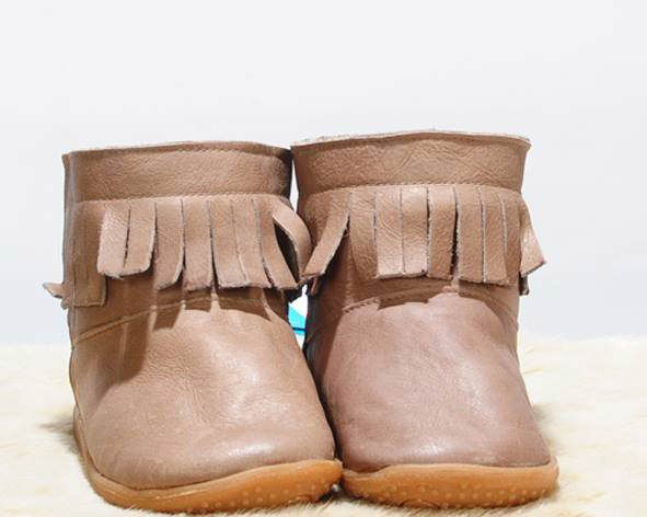 英國 shooshoos - 健康無毒真皮手工童鞋/靴子/童靴-大地色流蘇靴