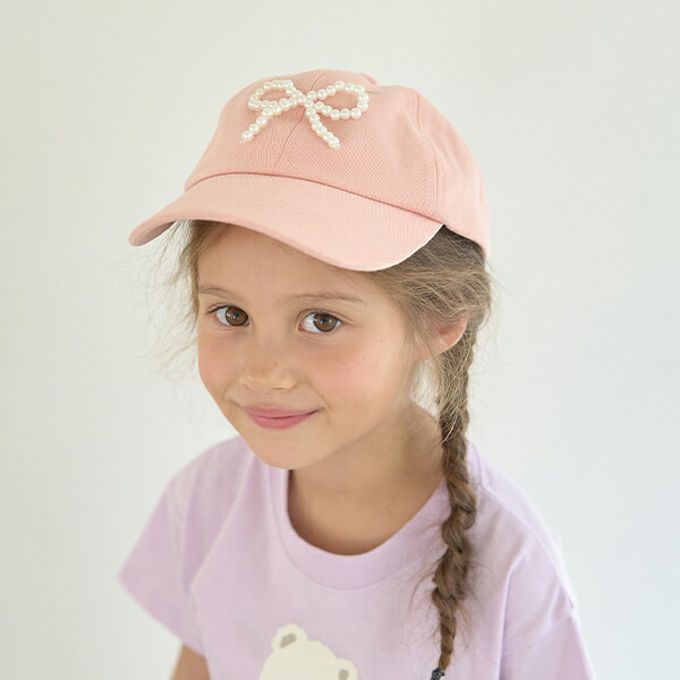 日本 Lycee mine - 甜美珍珠蝴蝶結棒球帽-黑 (54cm)