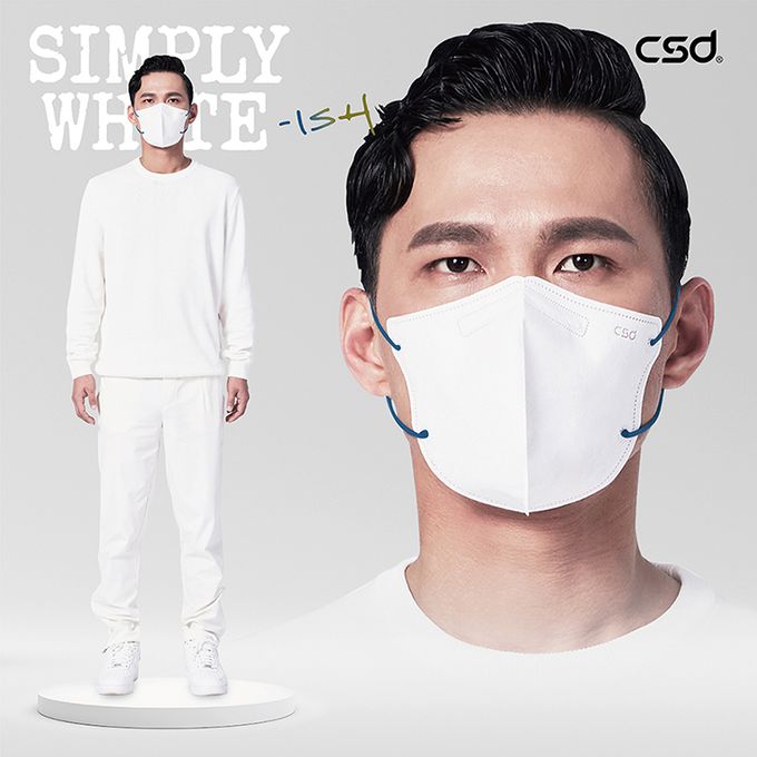 CSD中衛 - 醫療口罩-Simply white-ish 3D(冬日綠*15+冬日藍*15)有色 耳帶