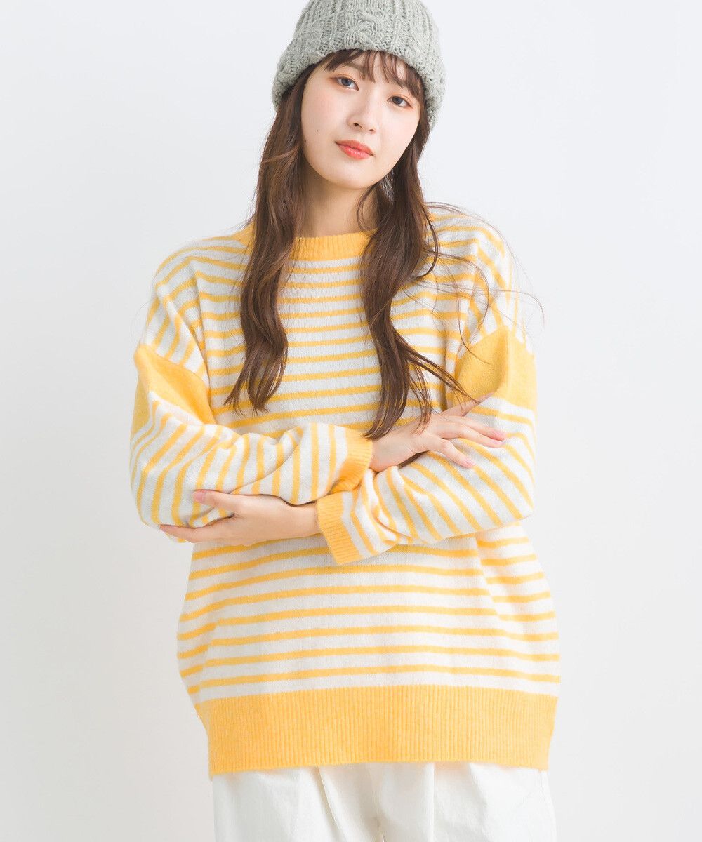 日本女裝代購 - 定番文青感條紋針織上衣-黃