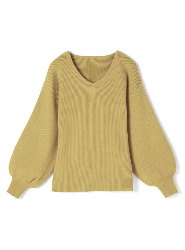 日本 GRL - 修身V領澎袖針織上衣-清新綠 (F)