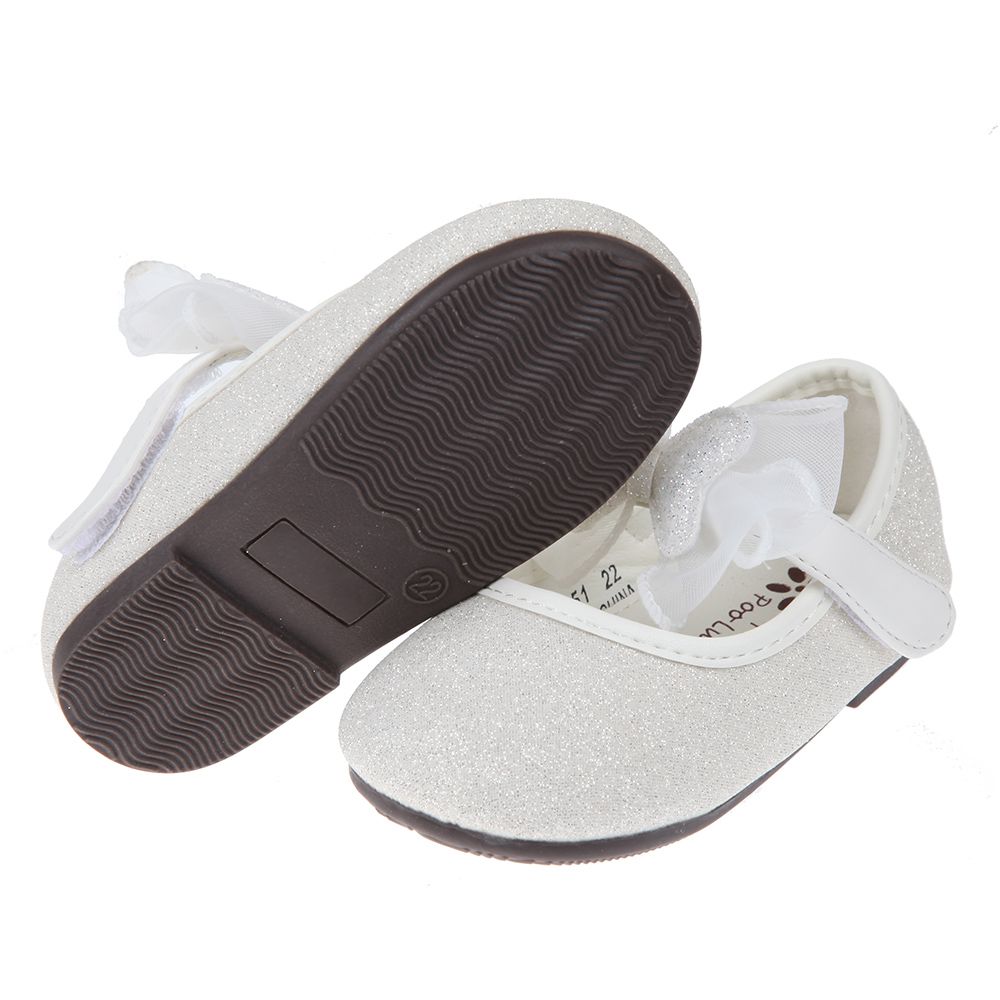 閃亮亮白色蕾絲蝴蝶結寶寶公主鞋