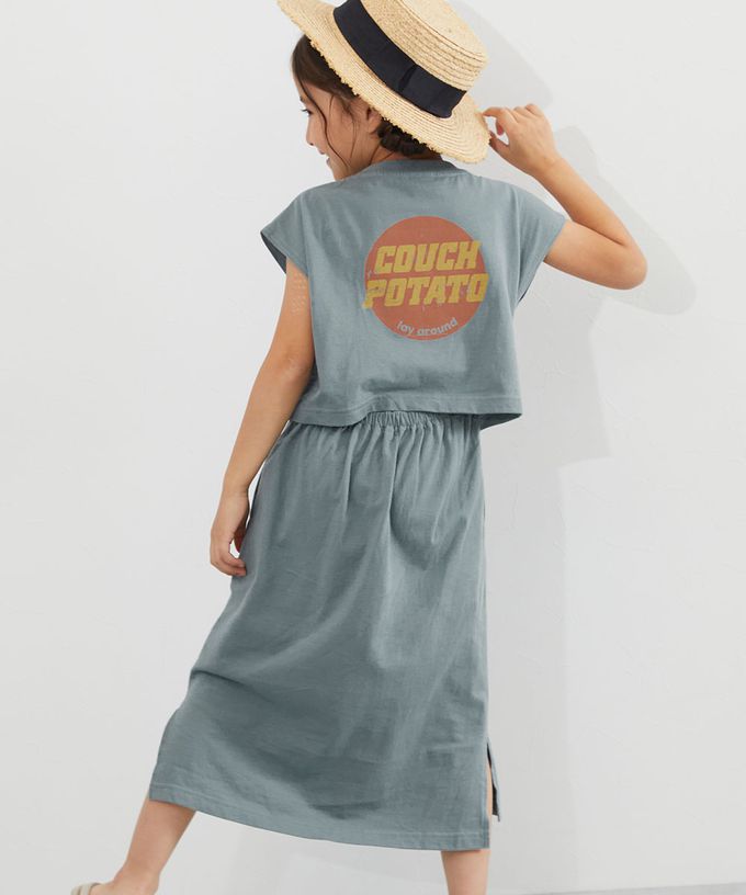 日本 devirock - 背後開口美式印花短袖洋裝-紫羅蘭