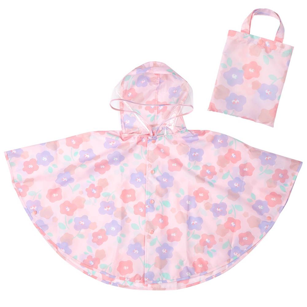 短斗篷式雨衣-小花-粉紅色 (80~95cm)