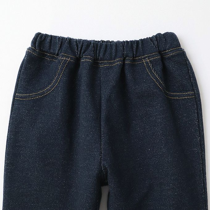 日本 ZOOLAND - 甜美荷葉花朵反摺七分褲-櫻桃刺繡-海軍藍